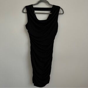 Sweet Storm Sparkly Black Ruched Cowl Neck Bodycon Y2K Party Dress-Size Large